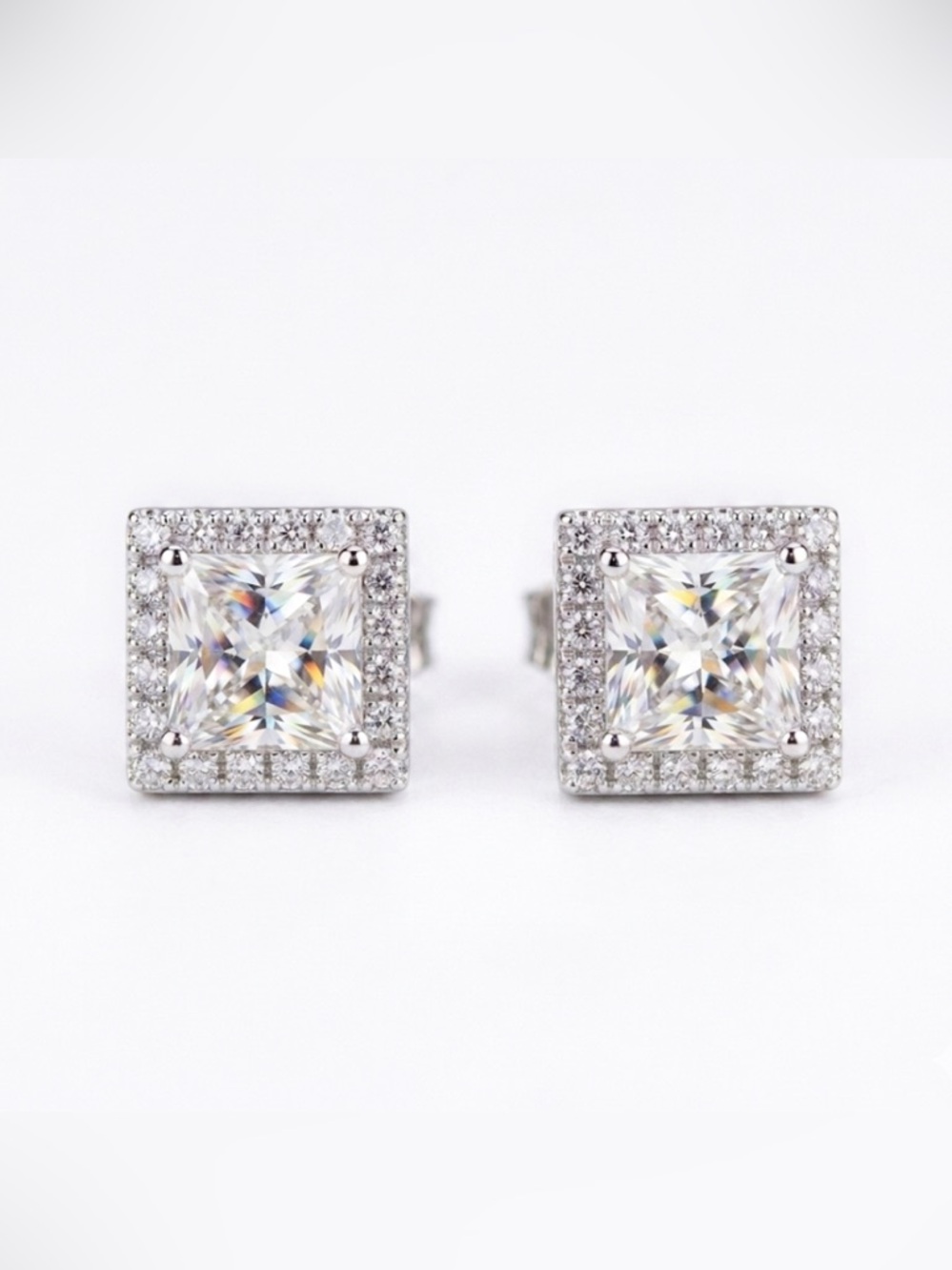 CZ Princess Cut Stud Earrings